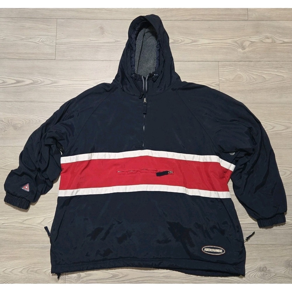 Y2K Abercrombie & Fitch Windbreaker Jacket Men Blue XL Fleece Lined Hood Vintage